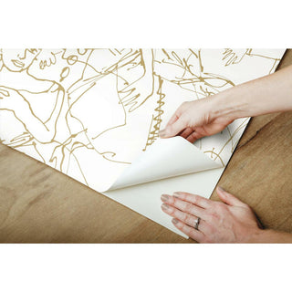 Gold & White Vogue Sketches Peel & Stick Wallpaper