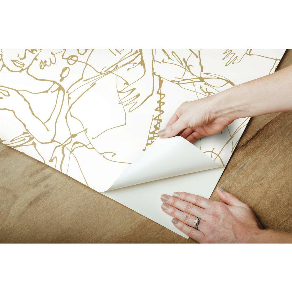 Gold & White Vogue Sketches Peel & Stick Wallpaper