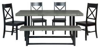 6-Piece Farmhouse Dining Set - Grey/Black
