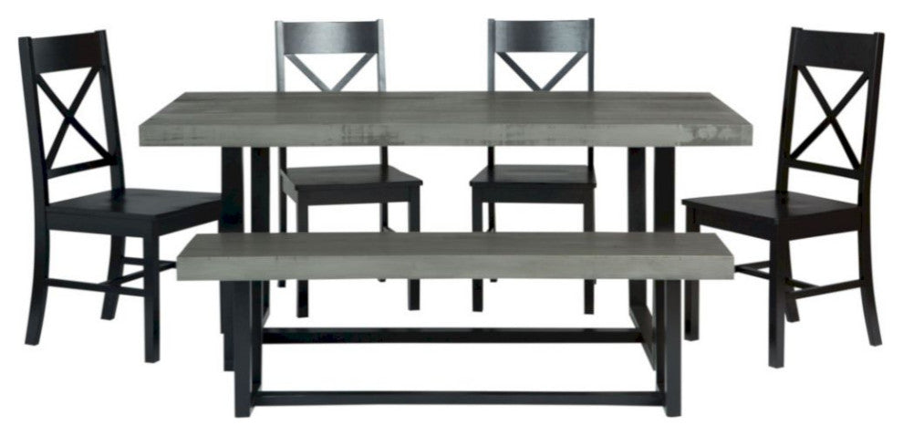 6-Piece Farmhouse Dining Set - Grey/Black