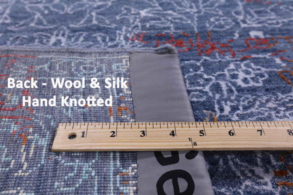 8' 10" X 12' 6" Wool and Silk Modern Hand Knotted Rug Q8704