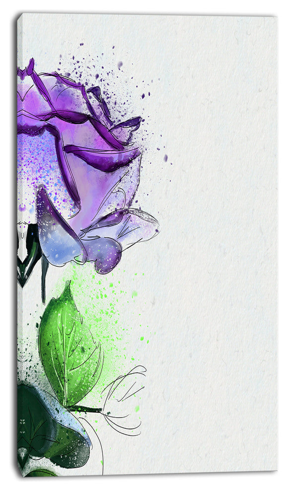 Beautiful Blue Rose with Leaves, Floral Canvas Art Print, 16"x32"