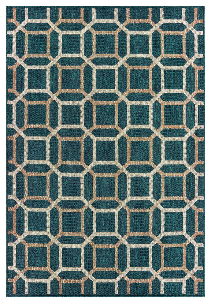 Oriental Weavers Latitude Blue/ Grey Geometric Indoor/Outdoor Rug 6'7"X9'2"