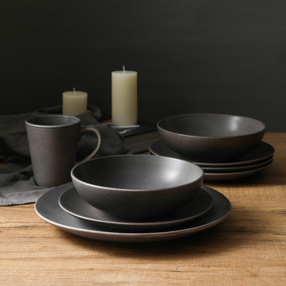 Stone Lain Grao Stoneware Dinnerware Set, Gray, 16-Piece