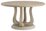Round Wooden Dining Table With Curved Pedestal Base, White Washed