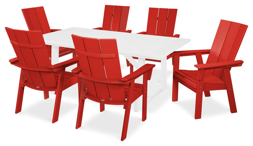 POLYWOOD Modern Adirondack 7-Piece Rustic Farmhouse Dining Set