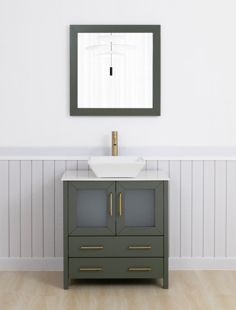 Vanity Art Vanity Set With Vessel Sink, Vintage Green, 30", Standard Mirror