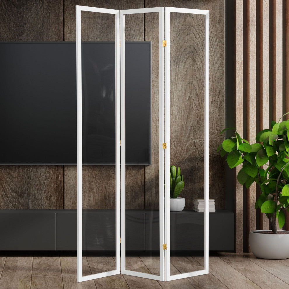 7' Tall Clear Screen, White, 3 Panel