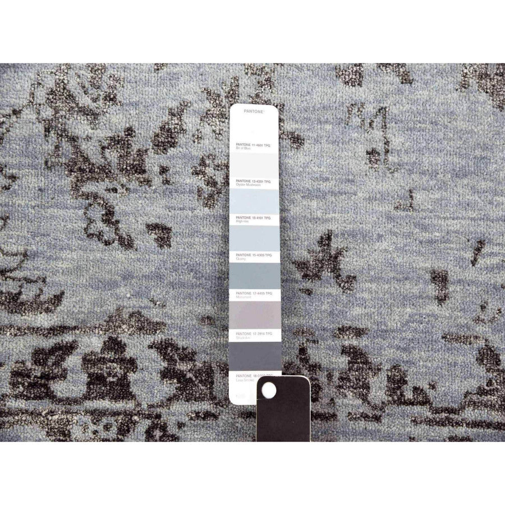 Silver Gray Wool and Silk Hand Knotted Persian Tabriz Design Rug, 8'10"x11'9"
