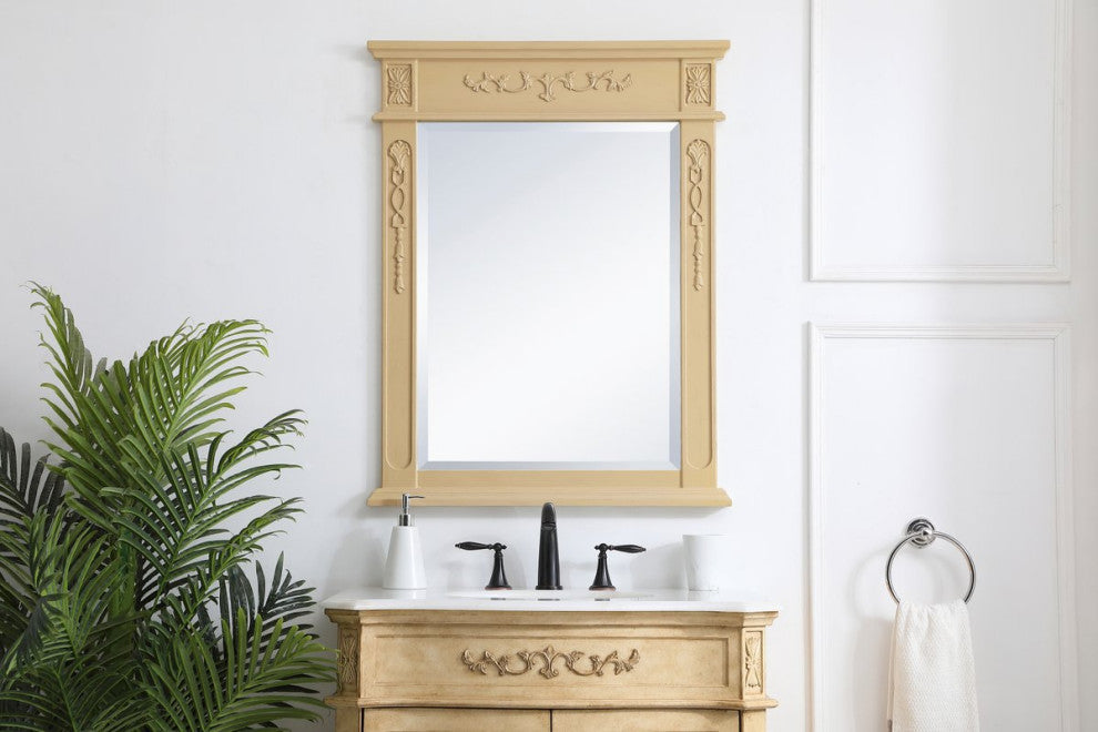 Elegant VM12836LT Wood Frame Mirror 28"X36", Light Antique Beige