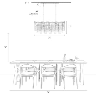 LNC Engaveric 7-Light 31" Modern Crystal Rectangle Kitchen Island Light, Brass