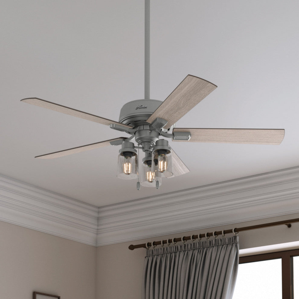 Hunter 52" Hartland Matte Silver Ceiling Fan With LED Light Kit and Pull Chain