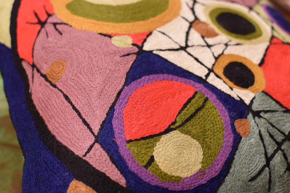 Kandinsky Circles In Circle II Throw Pillow Cover Handembroidered Wool 18x18"