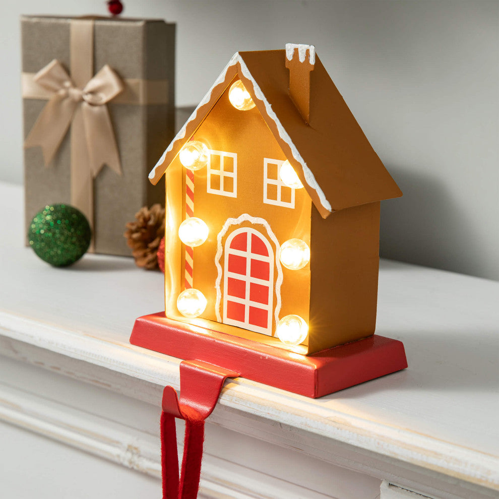 Marquee LED Metal Gingerbread Stocking Hangers, House