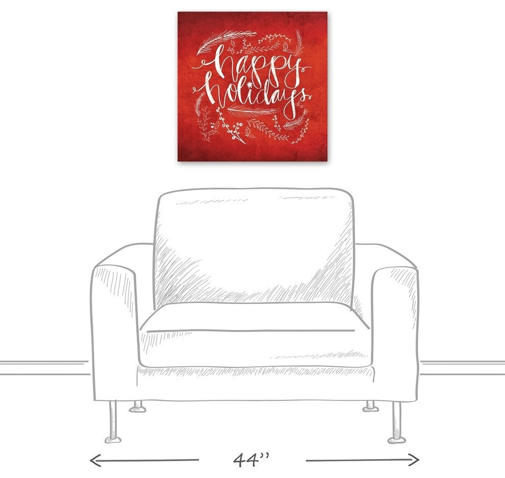 Red Happy Holidays Canvas Wall Art, 20"x20"