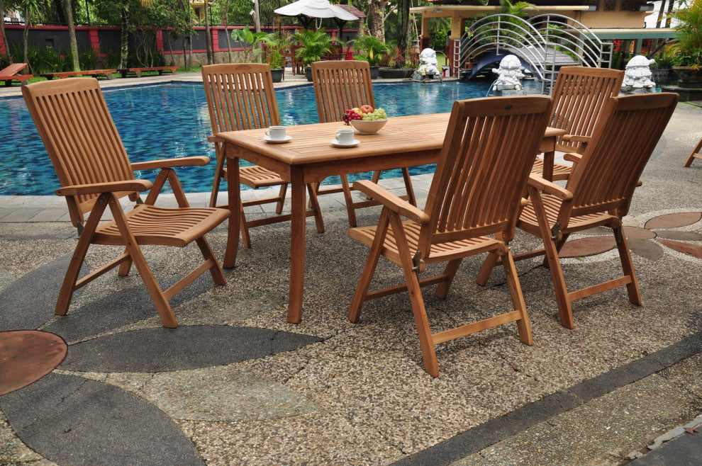 9-Piece Outdoor Teak Dining Set: 83" Rectangle Table, 8 Marley Arm Chairs