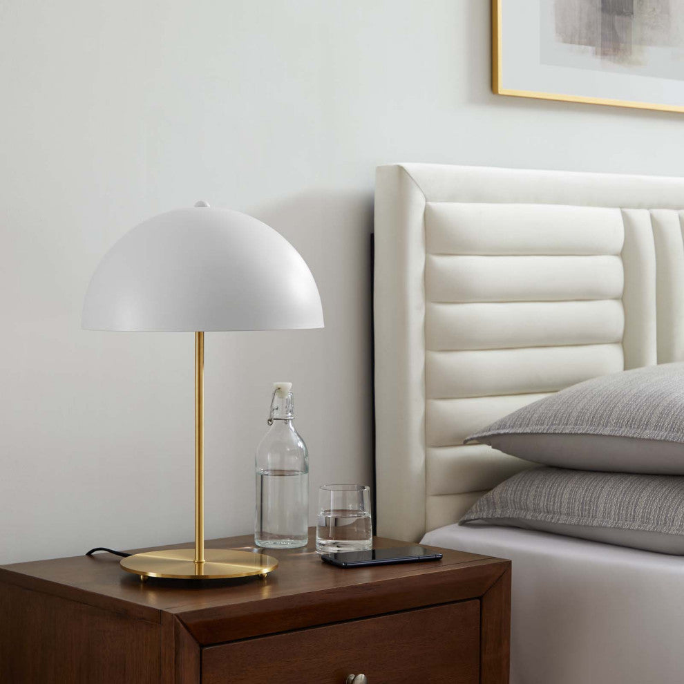 Table Lamp, White Gold, Metal, Modern, Mid Century Cafe Bistro Hospitality