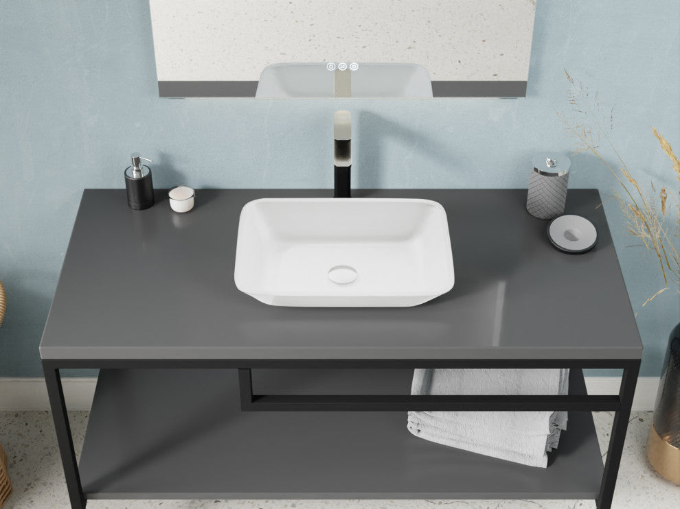 Innovio Rectangle Glass Vessel Bathroom Sink With White Finish