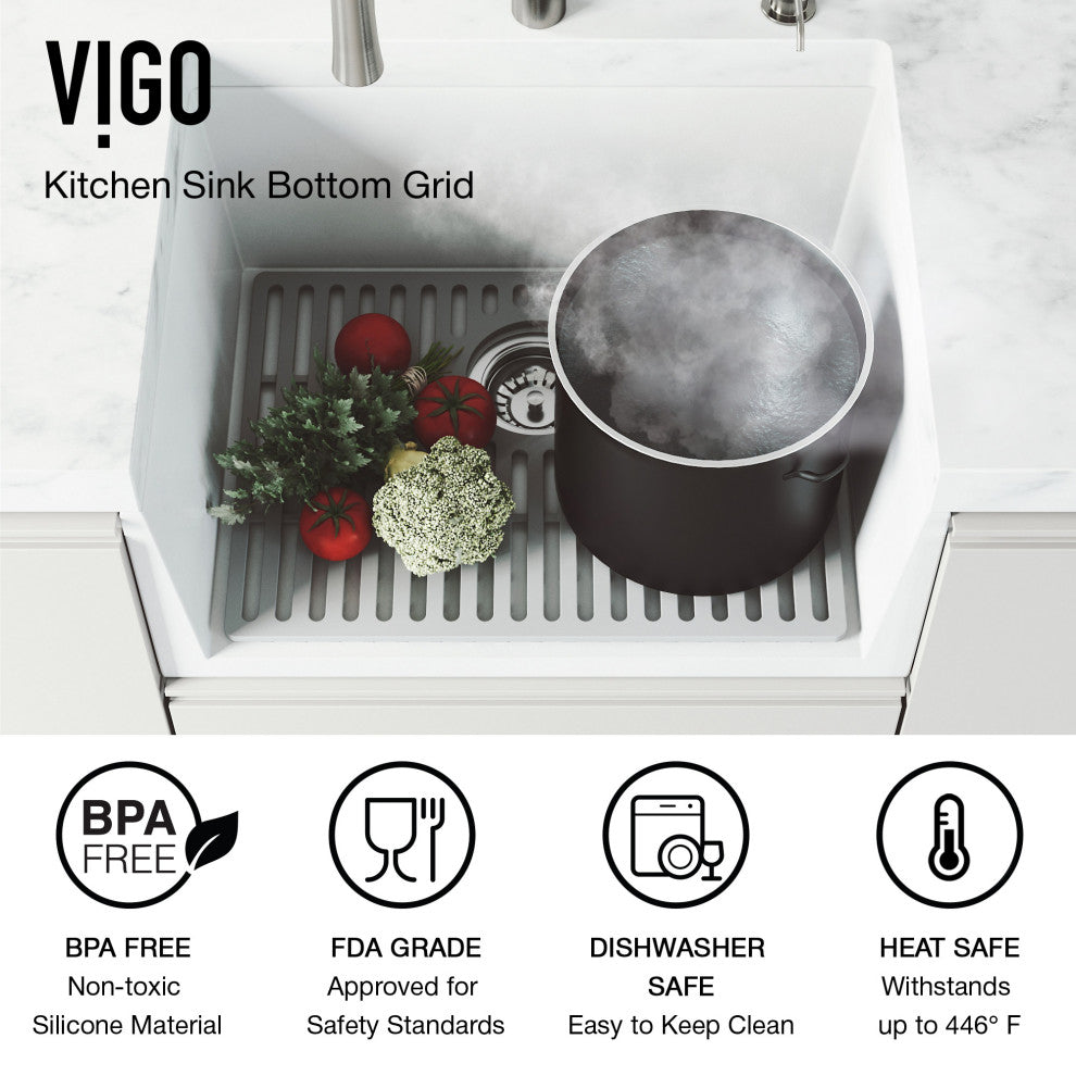 VIGO Silicone Protective Bottom Grid for Single Bowl Kitchen Sink, Gray, 19"lx14"w