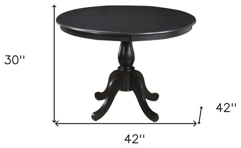 42" Antique Black Round Turned Pedestal Base Wood Dining Table