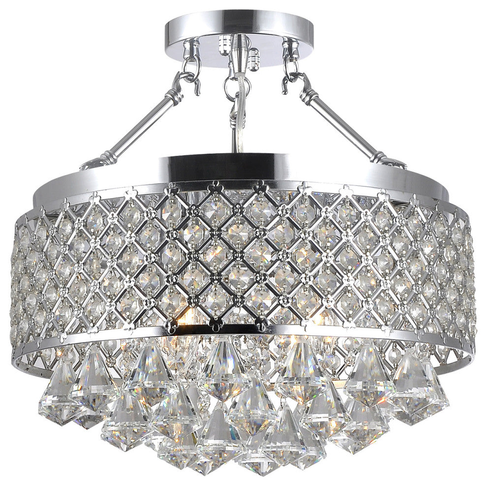 Ella Chrome and Crystal Semi Flush Mount Chandelier