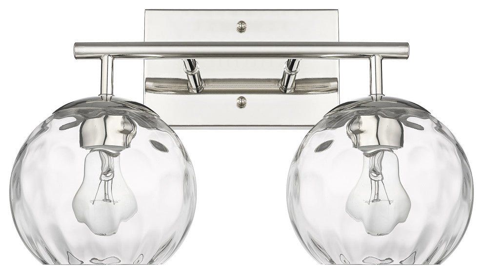 Mackenzie Polished Nickel <br> 2-Light Bath Vanity With Rippled Water glass