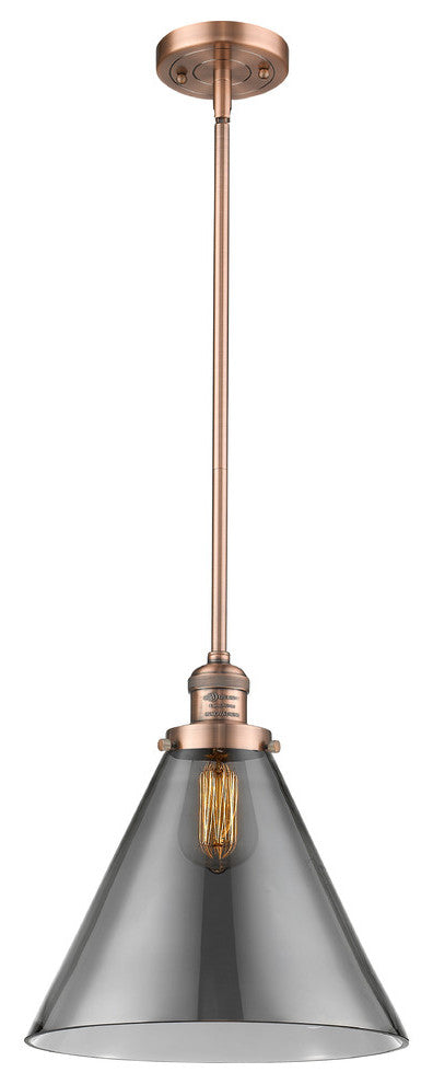 1-Light X-Large Cone 12" Pendant, Antique Copper, Glass: Smoked