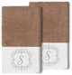 Linum Home Turkish Cotton Monica 2-Piece Embellished Hand Towel Set, Latte