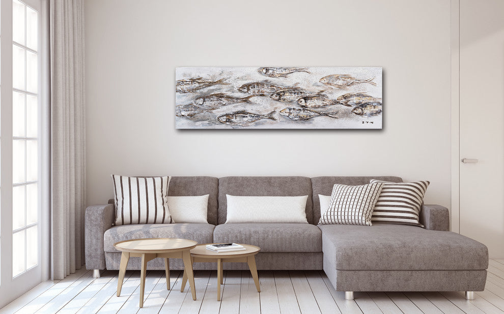 "Riding the Current I" Hand Painted Canvas Art, 60"x20"