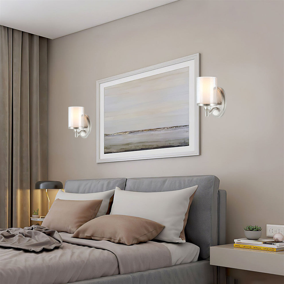 Kira Home Victoria 10" Wall Sconce, Frosted Glass Inner Shade, Seeded Glass