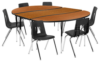 86" Oval Wave Flexible Laminate Activity Table Set -18" Student Stack Chairs, Oa