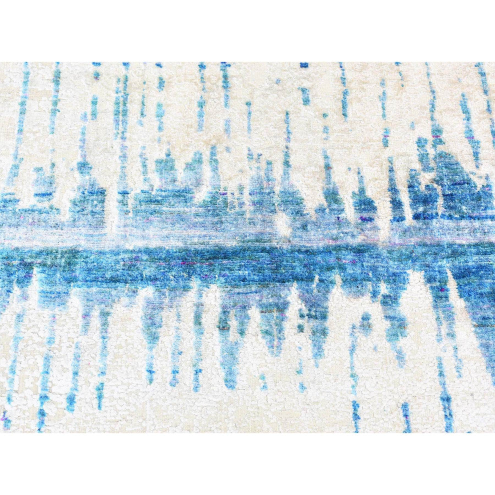 Ivory, The Cardiac Design, Silk With Wool Hand Knotted, Runner Rug, 3'0"x10'1"