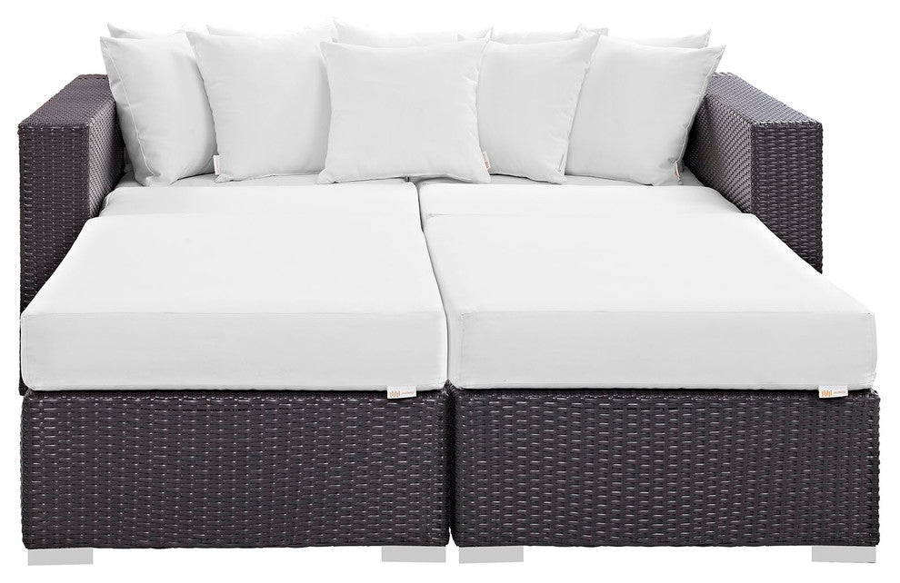 Espresso White Convene 4-Piece Outdoor Patio Daybed