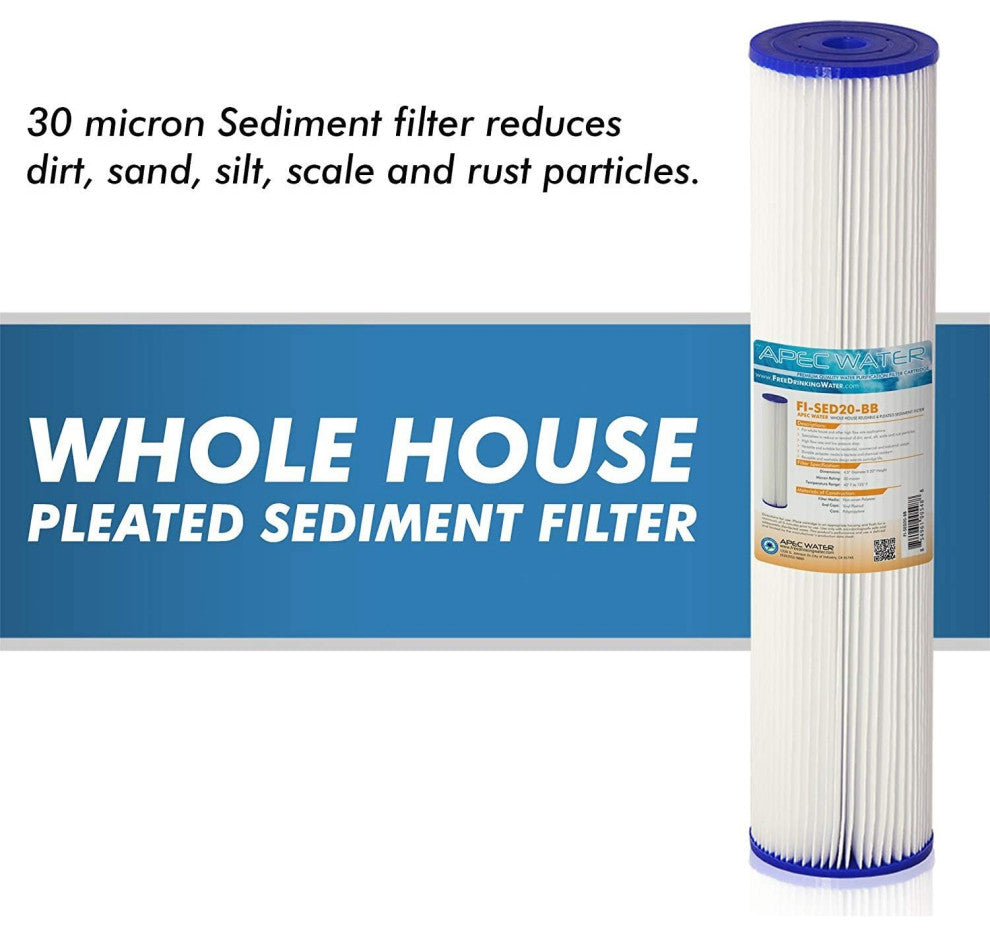 APEC 4.5" x 20" Reusable Pleated Sediment Filter for Big Blue System, 30 Micron