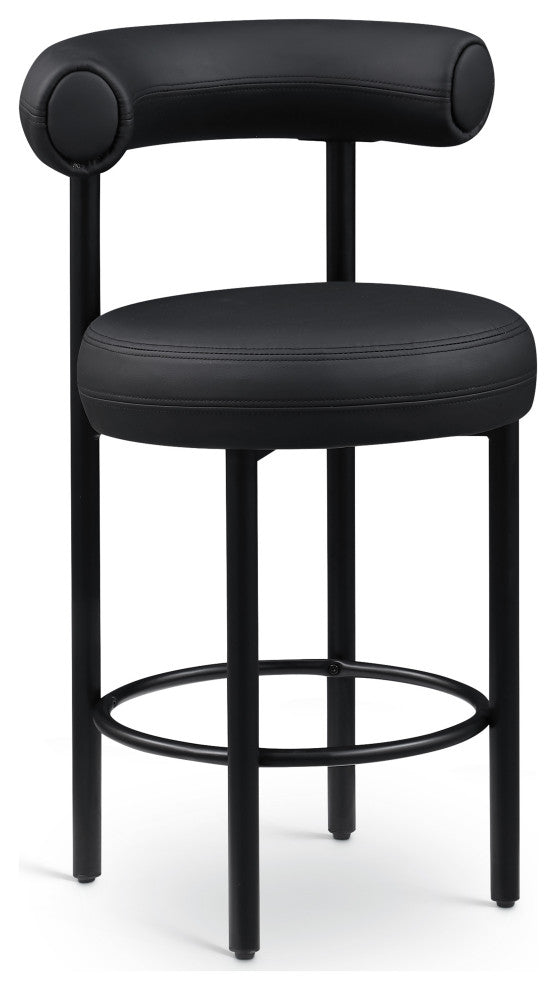 Bordeaux Upholstered Stool, Black, Vegan Leather, Matte Black, Set of 2