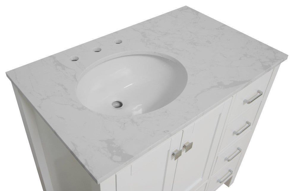 Horizon 36" Bathroom Vanity, White, Engineered Carrara