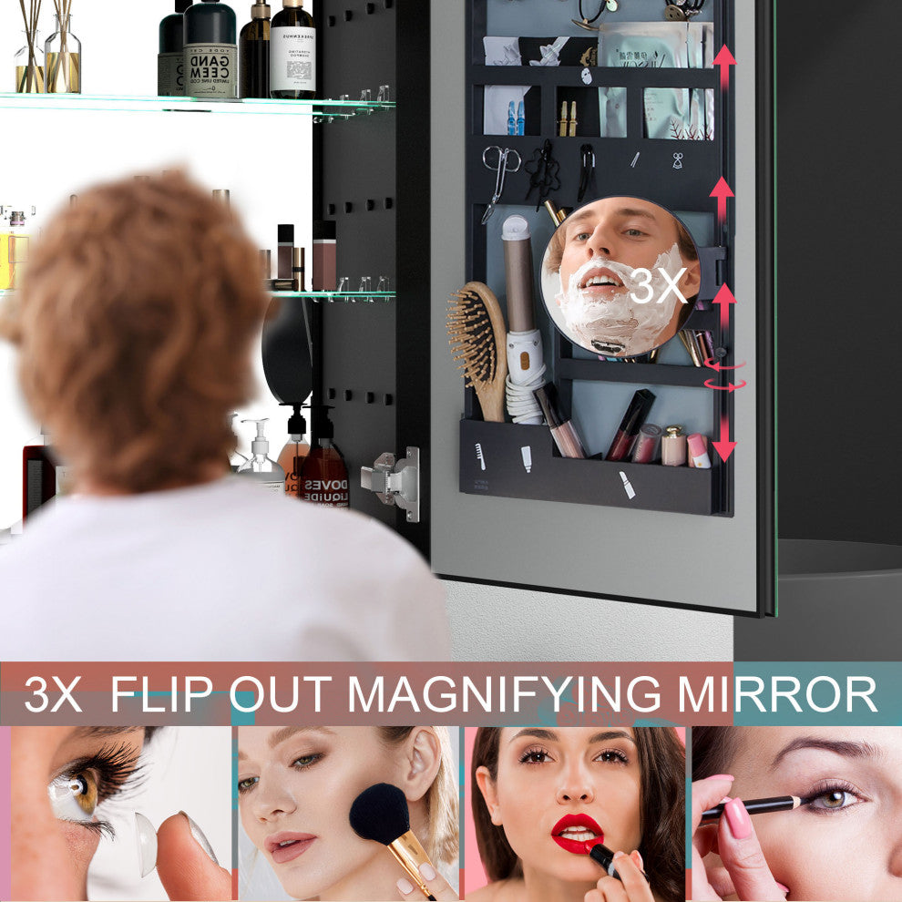 30" Aluminum Surface Mount 2-door Medicine Cabinet with Mirror and LED Lighted