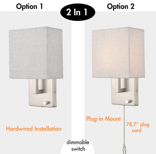 Modern Fabric Plug, Wall Lamp Set of 2,Brushed Nickel