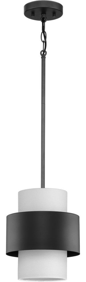 Silva Collection One-Light Matte Black White Linen Shade Pendant