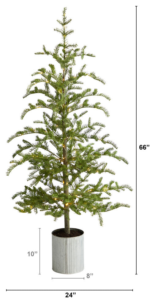 5.5' Pre-Lit Pine Artificial Christmas Tree, Decorative Planter With 150 Lights