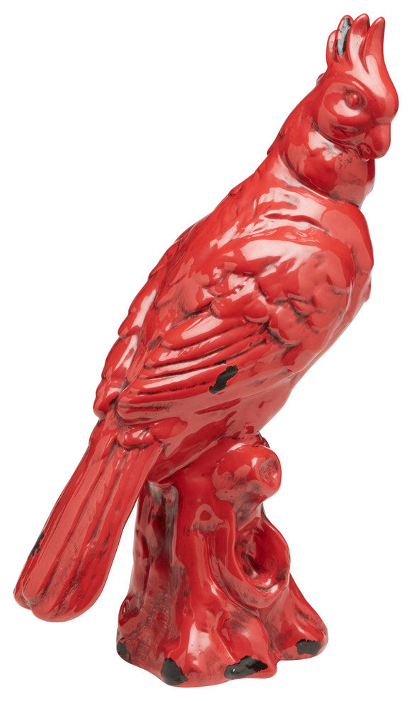 Cockatoo Ceramic Statue, Distressed Red Finish