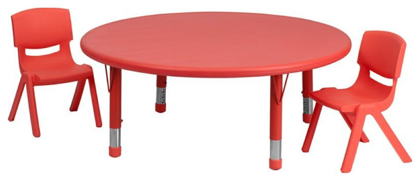 45'' Round Red Plastic Height Adjustable Activity Table Set with 2 Chairs