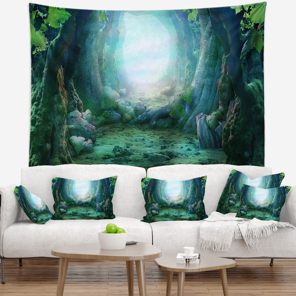 Romantic Blue Forest View Landscape Photo Wall Tapestry, 60"x50"