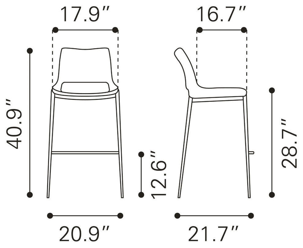 Bar Stool Chair Barstool, Set of 2, Faux Vinyl Leather, Steel, White, Silver