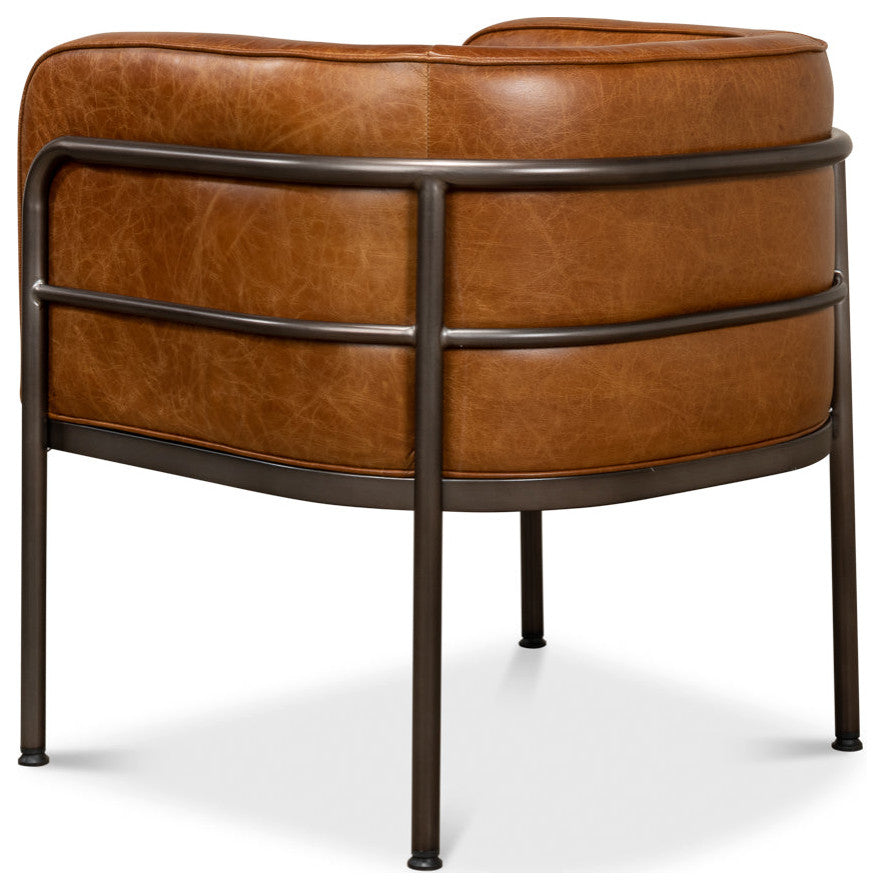Breda Retro Brown Leather Accent Tub Chair