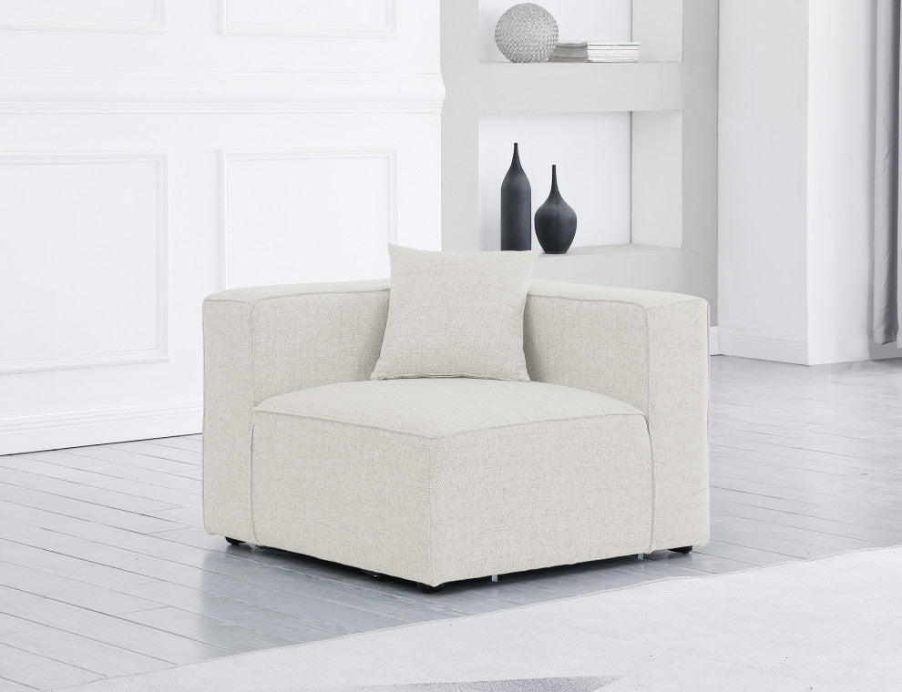 Cube Upholstered Modular Component, Cream, Linen Texured Fabric, Corner Chair