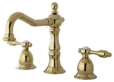 Kingston Brass Widespread Bathroom Faucet With Brass Pop-Up, Polished Brass