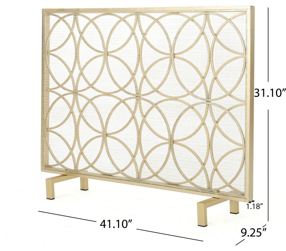 GDF Studio Veritas Single Panel Black Iron Fireplace Screen, Gold