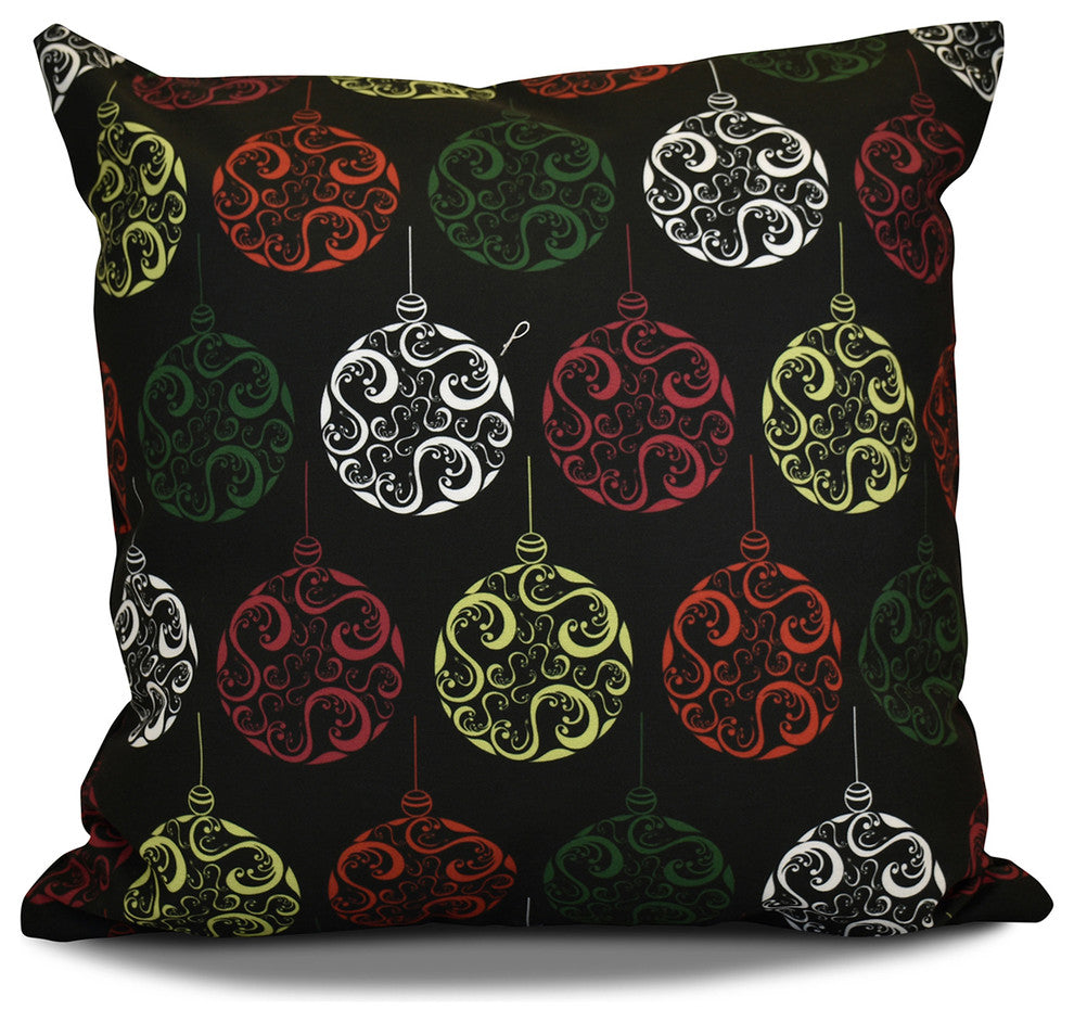 Decorative Holiday Pillow Geometric Print, Black, 16"x16"