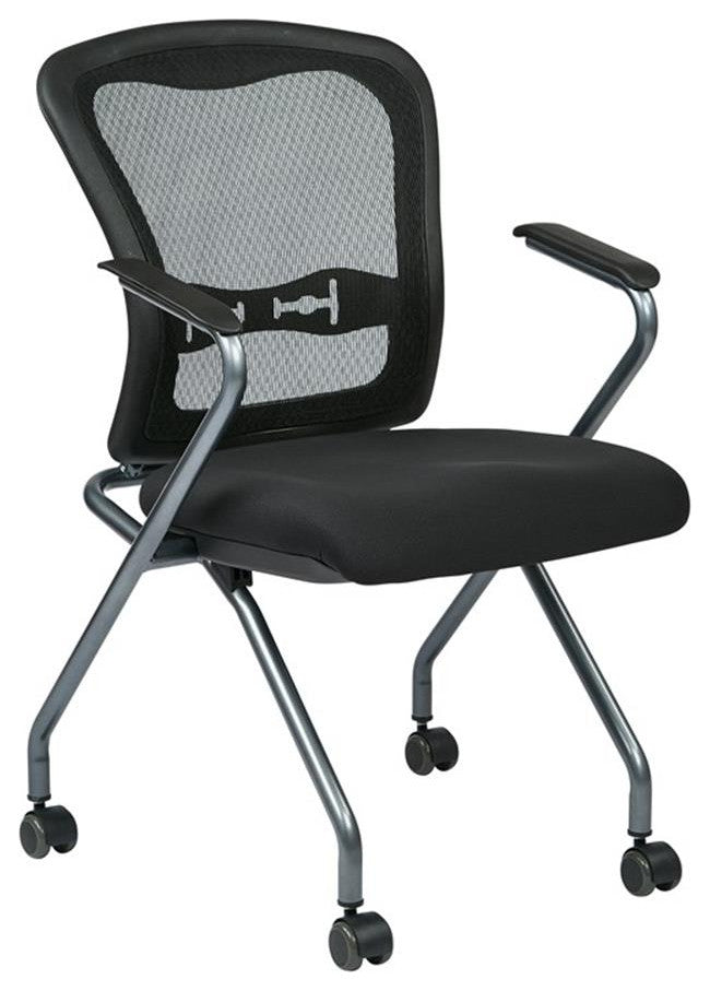 Set of 2 Deluxe Folding Chair with Arms in Coal Black Fabric